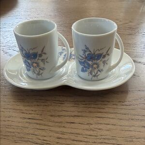 Floral Blue and White Espresso Ceramic Cup Set